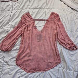 Young Fabulous & Broke (YFB) Boho V-Neck Rayon Blouse, XS, Red, Lightweight